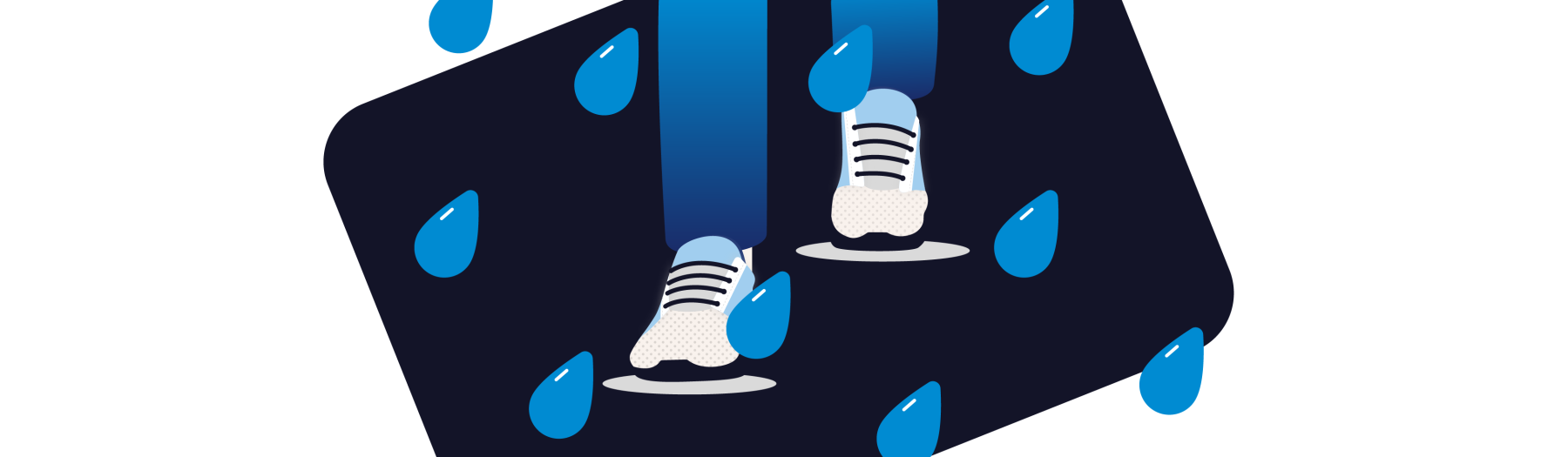 Illustration displaying footsteps coming down stairs during wet weather