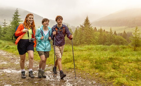 Three friends hiking in Scotland