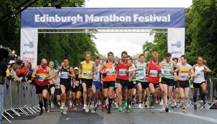 Runners at the start of the Edinburgh Marathon