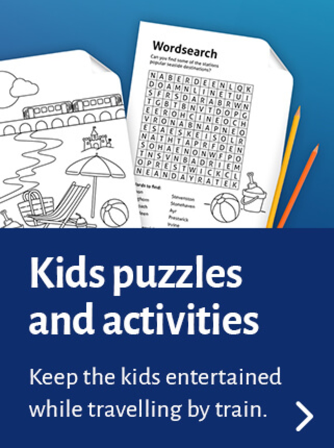 Kids puzzles and activities. Keep the kids entertained while travelling by train. 